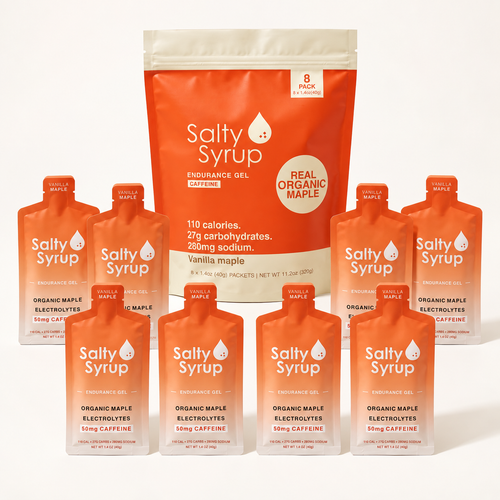 Salty Syrup Caffeinated 8 pack: one bag and the 8 pouches inside